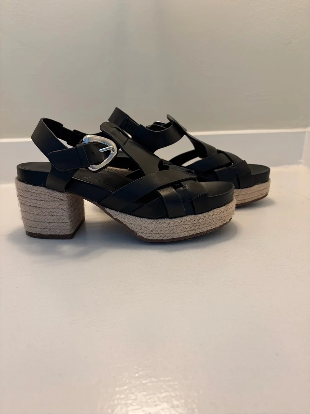 Black Platform Espadrille Sandals with Silver Buckle